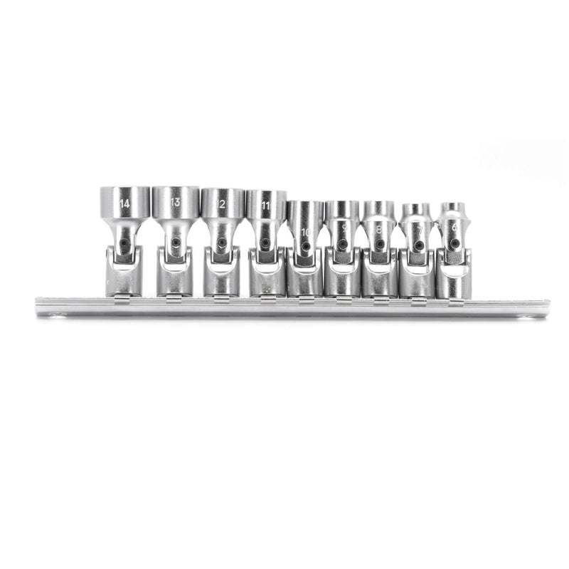 Genius Tools US-209M - 9 Piece 1/4" Drive Universal Hand Socket Set (12-Point), Metric 6mm-14mm Sizes, Cr-V Steel - Image 1